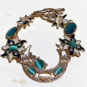 Celestial Moon Sun Stars Cats Eyes Bracelet Toggle Clasp Women's Fashion Jewelry